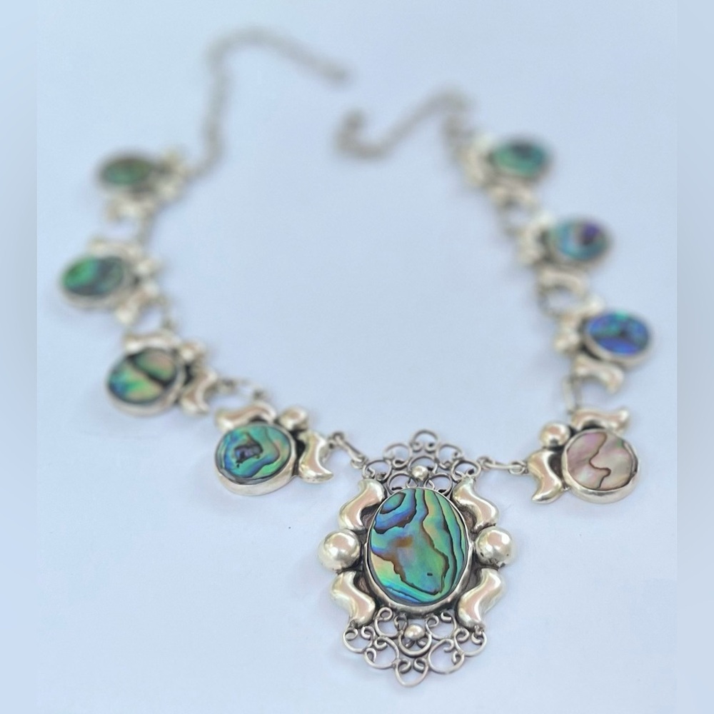 SOLD Vintage Mexico Taxco Sterling Silver & Abalone Necklace
